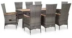 vidaXL 9-tlg. Garten-Essgruppe mit Auflagen Poly Rattan Grau