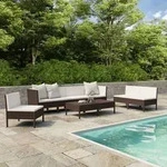 vidaXL 9-tlg. Garten-Lounge-Set mit Auflagen Poly Rattan Braun