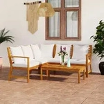 vidaXL 4-tlg. Garten-Lounge-Set mit Auflagen Creme Massivholz Akazie
