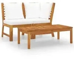 vidaXL 3-tlg. Garten-Lounge-Set mit Creme Kissen Akazie Massivholz