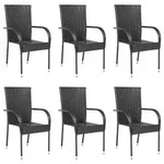 vidaXL Stapelbare Gartenst&uuml;hle 6 Stk. Poly Rattan Schwarz