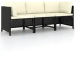 vidaXL 3-Sitzer-Gartensofa mit Auflagen Schwarz Poly Rattan
