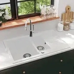vidaXL Granitsp&uuml;le Doppelbecken Wei&szlig;