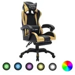 vidaXL Gaming-Stuhl mit RGB LED-Leuchten Gold und Schwarz Kunstleder