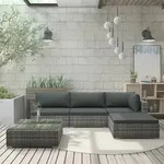 vidaXL 5-tlg. Garten-Lounge-Set mit Auflagen Poly Rattan Grau