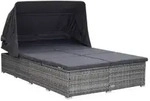 vidaXL 2-Personen-Sonnenliege mit Auflage Poly Rattan Grau