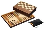 Schach Backgammon Dame Set, Feld 32 mm, Magnetverschluss,Brettspiel aus Holz, 1-,