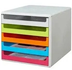 M&M Schubladenbox A4 mit 5 Schubladen - Grau/Gr&uuml;n/Orange/Blau/Rot