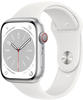 Apple Watch S8 Aluminium 45mm Cellular Silber Sportarmband Weiß