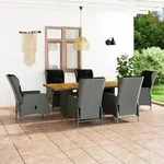 vidaXL 7-tlg. Garten-Essgruppe mit Auflagen Poly Rattan Hellgrau