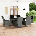 vidaXL 7-tlg. Garten-Essgruppe mit Auflagen Poly Rattan Hellgrau