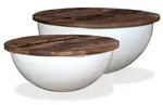 vidaXL 2-tlg. Couchtisch-Set Altholz Massiv Wei&szlig; Schalenform