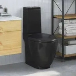 vidaXL WC Keramik-Toilette Badezimmer Rund Senkrechter Abgang Schwarz