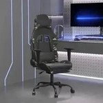 vidaXL Gamingstuhl mit Massage Fu&szlig;st&uuml;tze Schwarz Tarnfarben Kunstleder