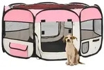 vidaXL Faltbarer Welpenlaufstall mit Tragetasche Rosa 145x145x61 cm
