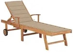 vidaXL Sonnenliege mit Auflage Beige Massivholz Teak