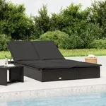 vidaXL Sonnenliege f&uuml;r 2 Personen mit Auflage Schwarz Poly Rattan