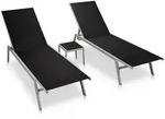 vidaXL Sonnenliegen 2 Stk. mit Tisch Stahl und Textilene Schwarz