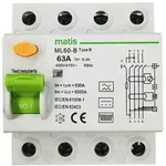 Matismart FI Schutzschalter Typ B allstromsensitiv 300mA/63A 4-Pol Intertek