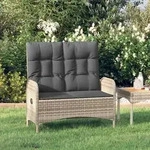 vidaXL Gartenbank mit Liegefunktion und Kissen 107 cm Poly Rattan Grau