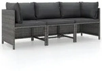 vidaXL 3-Sitzer-Gartensofa mit Kissen Grau Poly Rattan