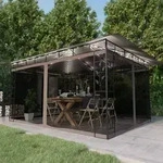 vidaXL Pavillon mit Moskitonetz & LED-Lichterkette 4x3x2,73 m Taupe