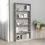 vidaXL B&uuml;cherregal 5 F&auml;cher Betongrau 80x24x175 cm Holzwerkstoff