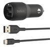Belkin CCE001bt1MBK, Belkin Dual USB-A Kfz-Ladegerät incl. USB-C Kabel 1m 24W black,