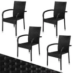 Polyrattan Stapelstuhl Comfort 4er-Set Schwarz