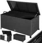 Gartenbox Polyrattan Schwarz 117x53x60cm mit Griffen & Rollen
