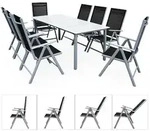 Gartensitzgruppe Bern 9-tlg 8 Personen Silber Alu Milchglas Glas