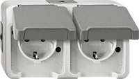 Merten MEG2320-8029, Merten SCHUKO-Doppel-Steckdose lichtgrau, mit BRS MEG2320-8029