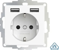 2USB Schutzkontakt-Steckdose mit 2 USB-Ports, reinwei&szlig; matt, 55 x 55 mm, VDE