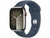 Apple 8675507, Apple Watch Series 9 4G 45mm Silber RVS (Blaues Silikon Armband M/L)