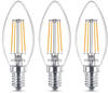 Philips LED classic Lampe, 4,3W=40W, E14, Kerze, Warmweiß, klar, 2700 K, 470lm, 3er