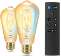 WiZ 929003057022, WiZ ST64 E27 Amber Smart Filament Bulb 2-Pack with Remote -
