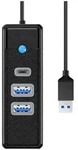 Hub Adapter USB to 2x USB 3.0 + USB-C 5 Gbps 0.15m (Black) USB-Hubs - USB 3.0 -...