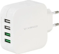Vivanco 37564, Vivanco 4xUSB Home Charger 4.8A Automatic White