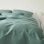 elegante Halbleinen Bettw&auml;sche Breezee salbei 135x200 cm + 80x80 cm - gr&uuml;n