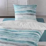 Traumschlaf Seersucker Bettw&auml;sche Wellen 200x200 cm + 2x 80x80 cm - blau