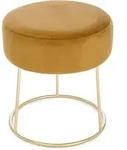 Hocker Clarissa Samt, modern gepolstert, rund, Gelb, goldenes Metallgestell,...