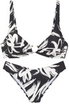 FRENCH CONNECTION Bustier-Bikini Damen schwarz-creme bedruckt Gr.40 Cup A/B