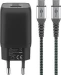 Goobay USB-C Schnellladeger&auml;t Nano PD GaN 65 Watt Textilkabel schwarz 1x USB-A