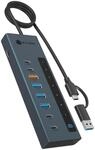 ICY BOX 9-in-1 HUB, 7x HUB Port (3C+ 4A) mit 1x USB-C f&uuml;r Laden (PD 20W mit display)