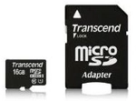 TRANSCEND 16GB microSDHC Class 10 UHS-I w/adapter (TS16GUSDU1)