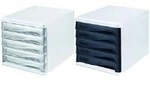 helit Schubladenbox, 5 Sch&uuml;be, lichtgrau/blau-transparent aus Polystyrol/ABS,