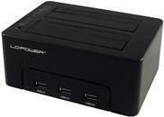 LC Power LC-DOCK-U3-HUB - HDD-Dockingstation mit Netzanzeige, 3-Port-USB-Hub,