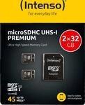 Intenso Doppelpack microSDHC 32GB UHS-I Premium inkl. SD-Adapter - High Capacity SD