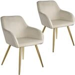 TecTake GmbH Esszimmerstuhl Marilyn Samtoptik, goldene Stuhlbeine - creme/gold, 2er