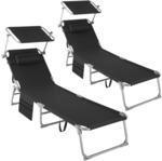 TecTake GmbH 2er Set Sonnenliege Chlo&eacute; 4-stufig mit Kopfpolster - schwarz 405128